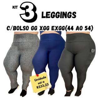 Kit 3 Leggings com Bolso Plus size 44 ao 54 Calça fitness academia treino Feminino Curves