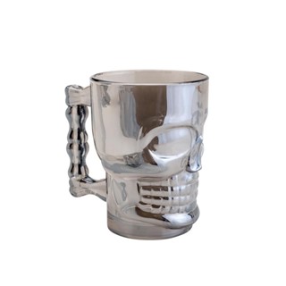 Caneca de Chopp Lyor Caveira Rock Style Cinza de Vidro 510ml