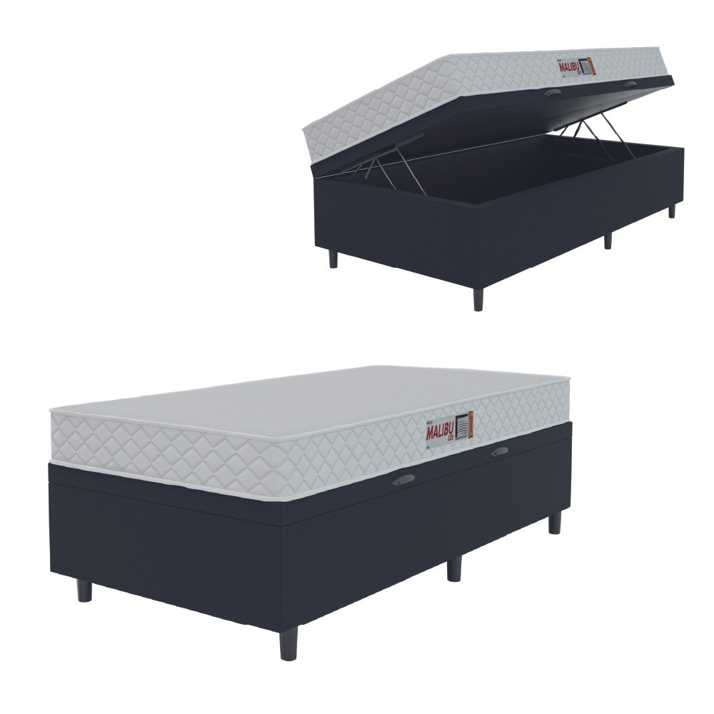 Cama Box Baú Colchão Solteiro Espuma D20 Malibu 88x188x53cm Branco / Preto Hellen - Home & Living