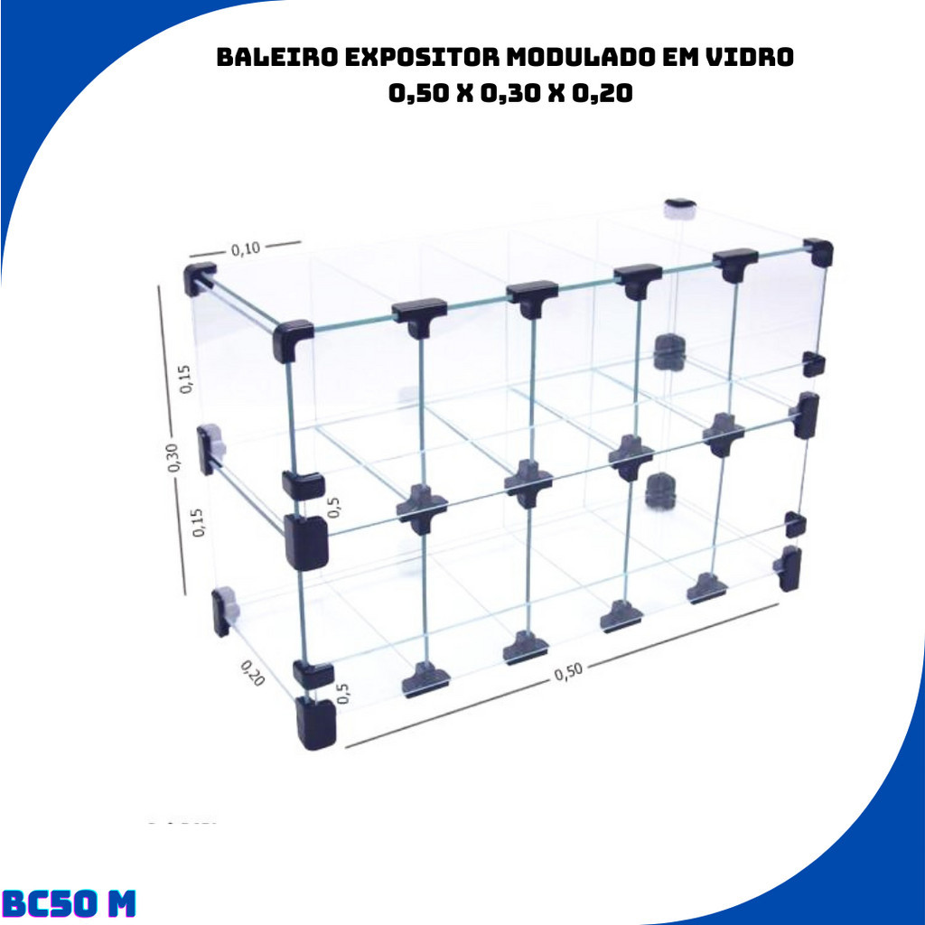 Baleiro Expositor Modulado em Vidro - 0,50 x 0,30 x 0,20 TOP