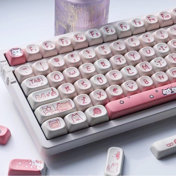 Teclado Mecânico Keycap PBT MOA Conjunto Redondo retro Pink Meow Cão De Compras Pig Cute Cartoon Tinta Sublimação aula rk F75 98 99 104 F87