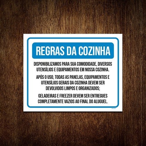 Placa Regras Da Cozinha Respeite Deixe Limpo