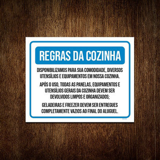 Placa Regras Da Cozinha Respeite Deixe Limpo