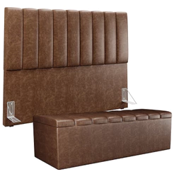Kit Cabeceira Cama Box Queen 160cm Calçadeira Baú Dália W01 Couríssimo Marrom - Lyam Decor