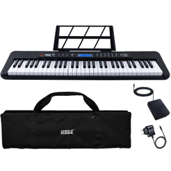 Kit Teclado Musical Kobe KB-300 5/8 61 Teclas Sensíveis ao Toque com Pedal Sustain e Capa Preta