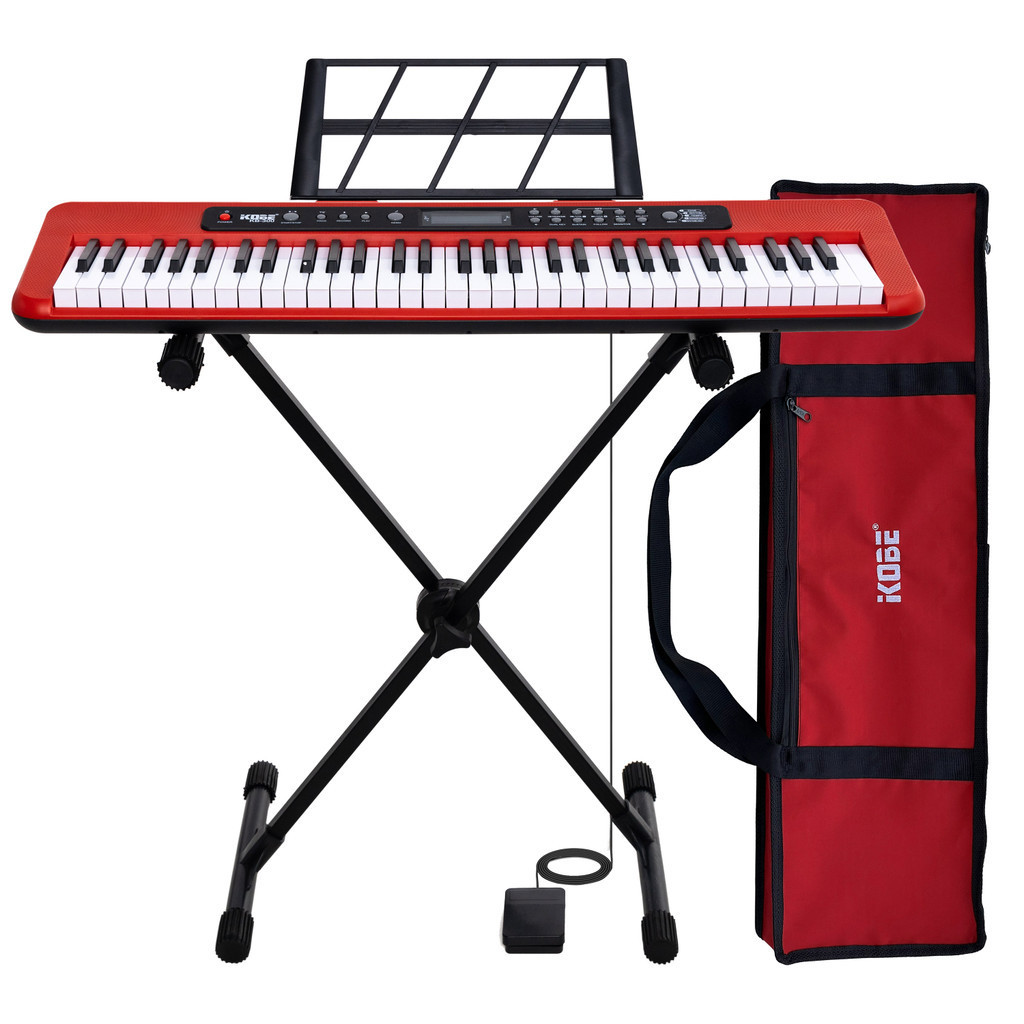 Kit Teclado Musical Kobe KB-300 5/8 61 Teclas com Sensibilidade ao Toque Com Acessórios