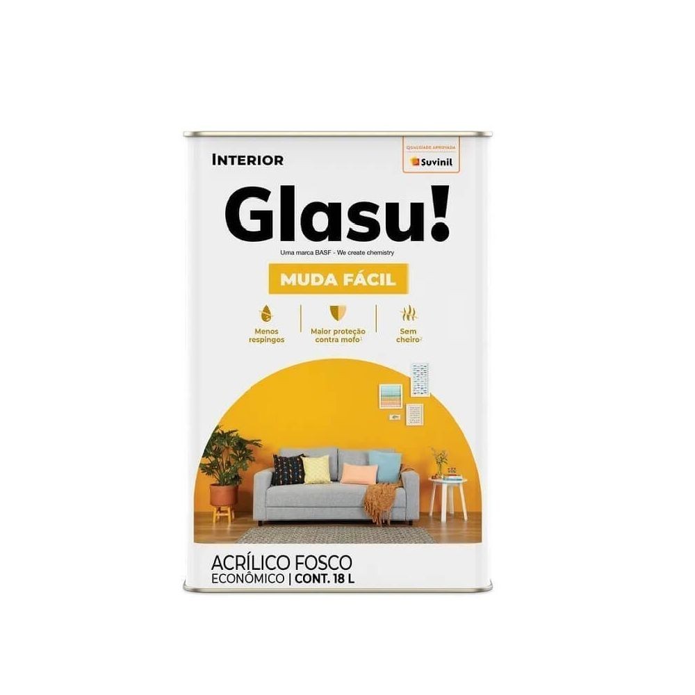 Tinta Acrilica Glasu Muda Facil Fosco Suvinil 18l Cores Original