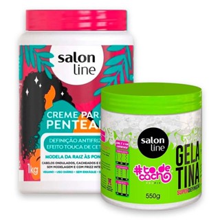 Kit Creme De Pentear Salon Line Definição Antifrizz 1kg e Gelatina Salon Line 550g