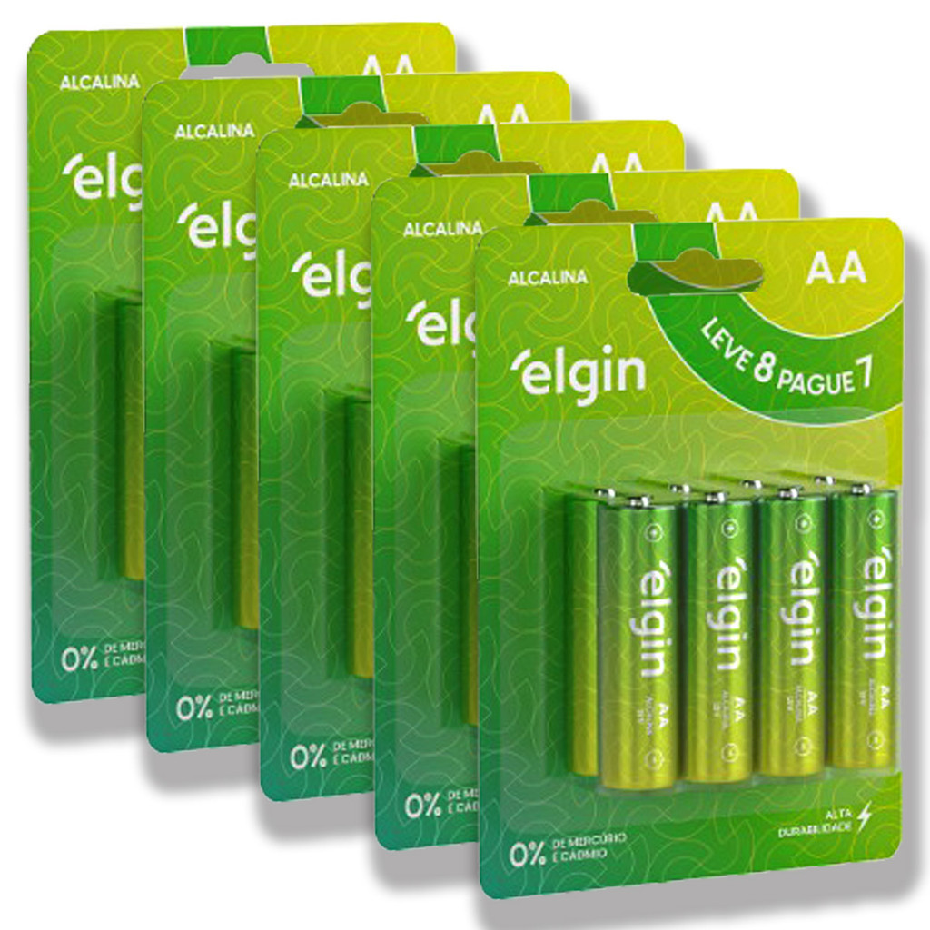 Pilha Alcalina AA Elgin Bateria 2A Pequena kit 40 unidades em Oferta na Shopee