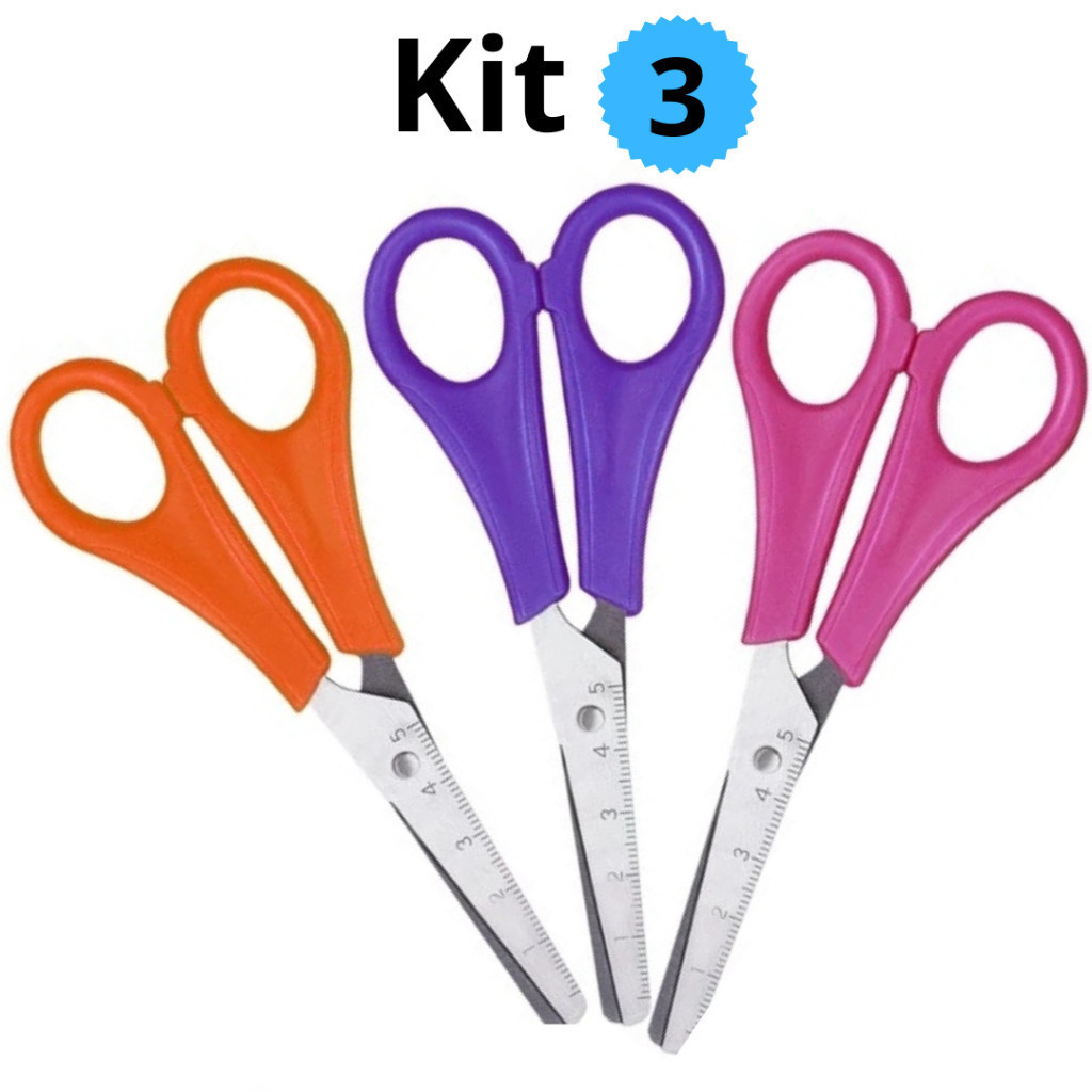 Kit 3 Tesouras Escolar 13cm Sem Ponta Infantil Cabo Colorido Masterprint em Oferta na Shopee
