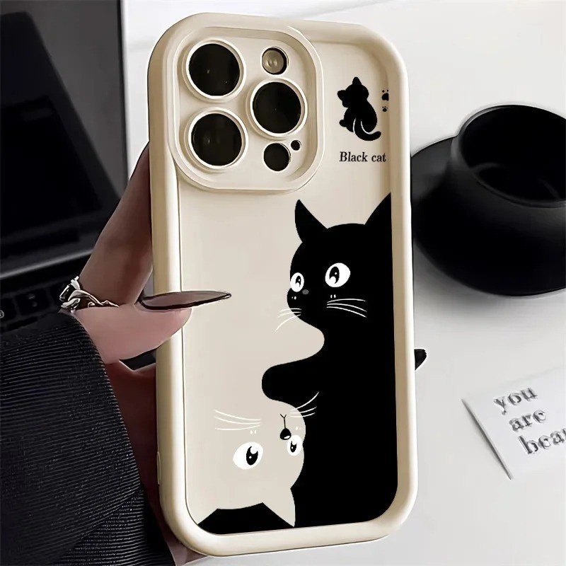 Dois Gatos Bonitinhos E Caixa De Telefone Padrão Para Samsung Galaxy A14 A54 A34 A13 A05 A05S A23 A15 A33 A35 A53 A55 A52 A32 A52S A72 A73 Capa