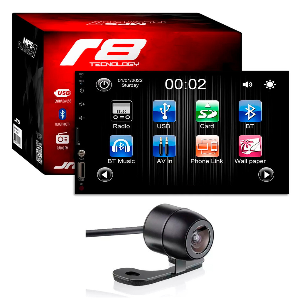 Central Multimidia R8 Mp5 7 Polegadas BT USD SD 1080 pixel RGB com Câmera Ré de Excelente Qualidade em Oferta na Shopee