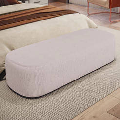 Puff Decorativo Orgânico Para Living Quarto 140cm Doha W01 Linho Bege - Lyam Decor