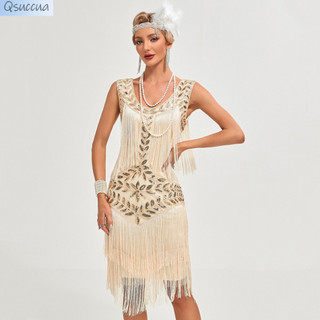 Qsuccua Festa De Baile De Finalistas Para Senhoras Adultas 1920S Retro Gatsby Em Forma De U Vestido Com Contas De Tassel Sequined