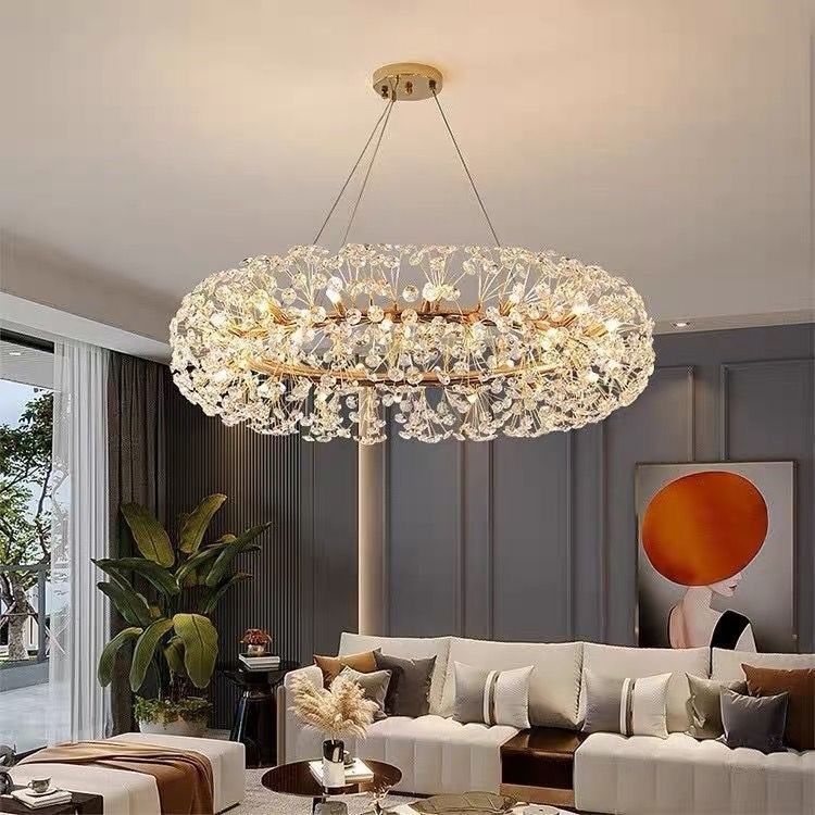 Pendente Cristal Aro Anel 60cm 80cm  Dente De Leão Grande Lustre+G9 3w 3000k