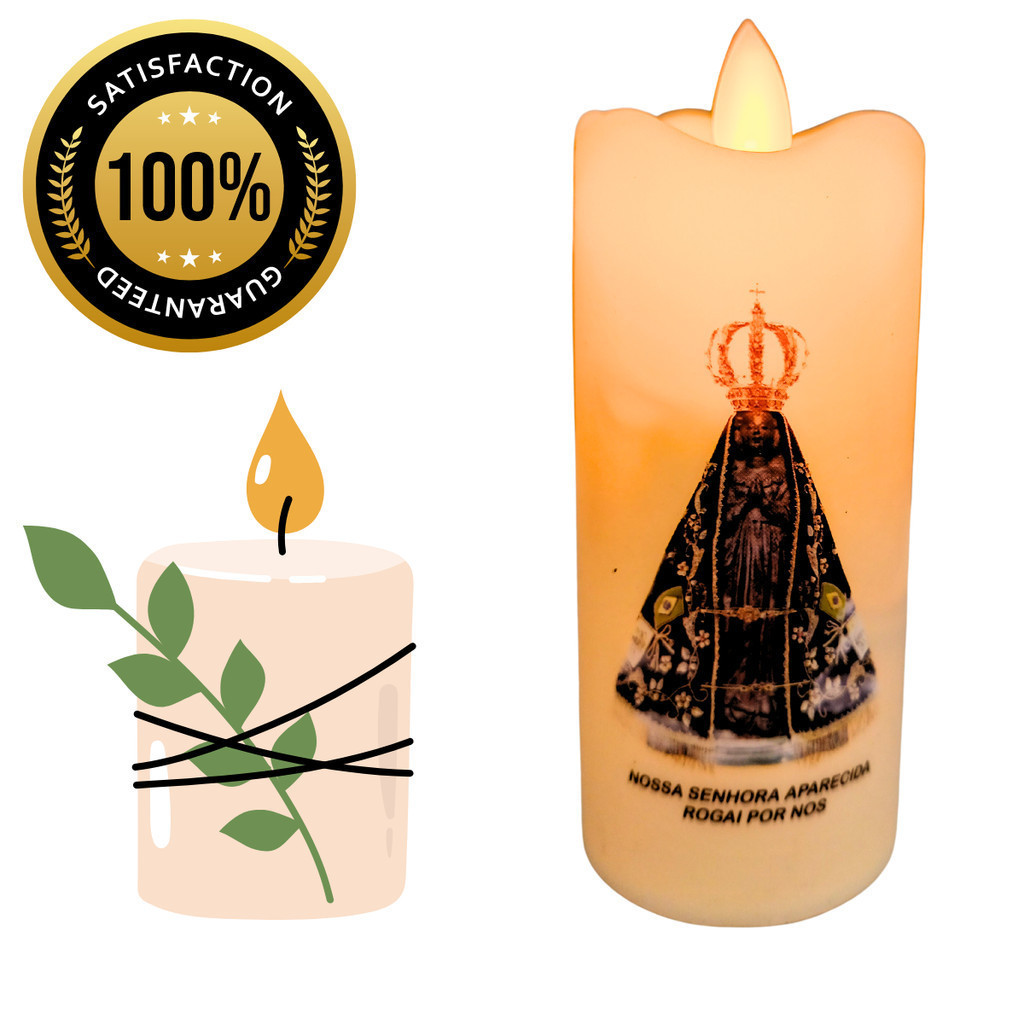 Vela Led Fina Chama Viva Nossa Senhora Aparecida Decorativa Eletrônica LED Com 3 Pilhas Inclusa (PILHA GRATIS)