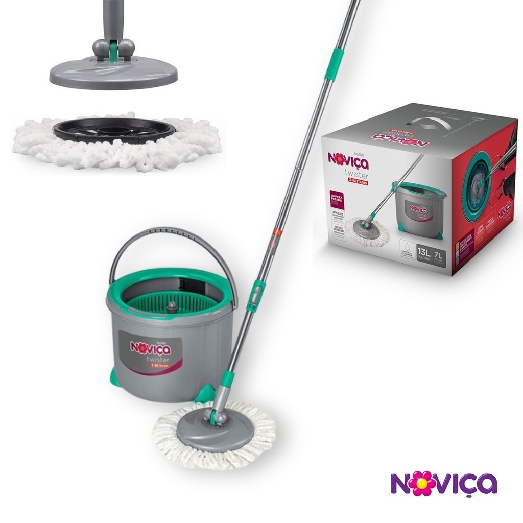 Mop Noviça Twister Com Balde 13Litros De Rotação Microfibras em Oferta na Shopee