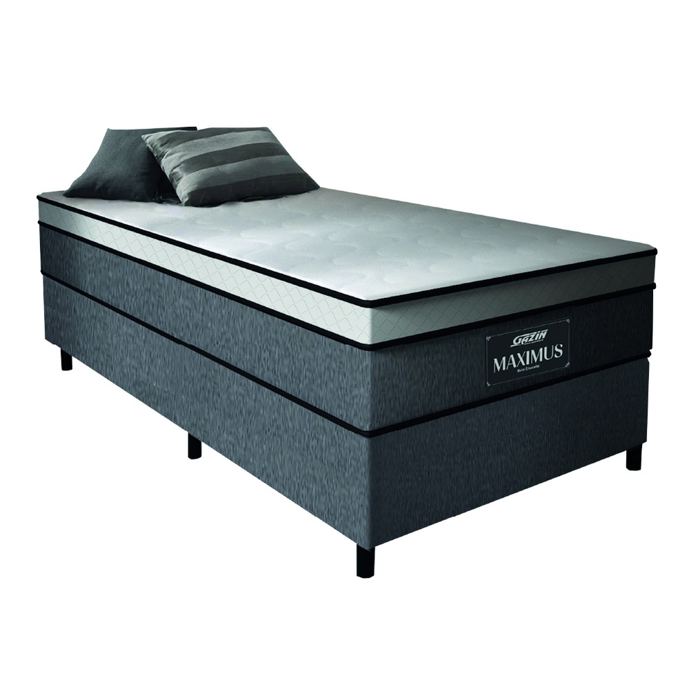 Cama Box Solteiro Colchão Gazin Maximus Molas Ensacadas 88x188x62cm Linho Grafite / Preto - Suporta até 120Kg por Pessoa em Oferta na Shopee