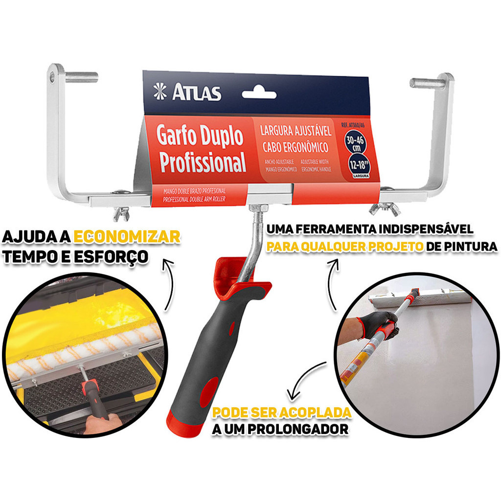 Garfo Ajustável Para Rolo De Pintura Grande 30 A 46cm Alumínio Cabo Emborrachado Profissional - Home & Living