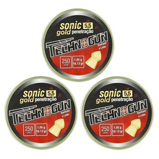 CHUMBINHO TECHNOGUN SONIC GOLD PENETRAÇÃ O 15,65GR 250UN. 5.5MM - COMBO 03 LATAS em Oferta na Shopee