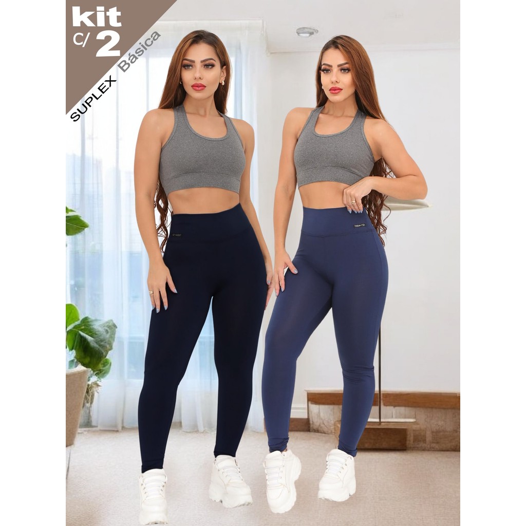 KIT 2 Peças CALÇA LEGGING BÁSICA Feminina Academia Fitness Treino Corrida Ginastica Yoga Calca Esporte Dia Dia