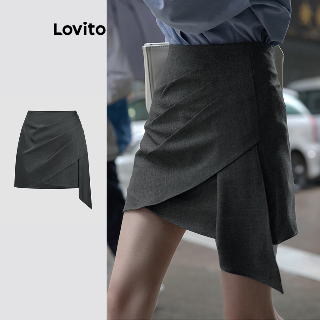 Lovito Saia casual lisa franzida para mulheres L121AD1216 - Women Clothes