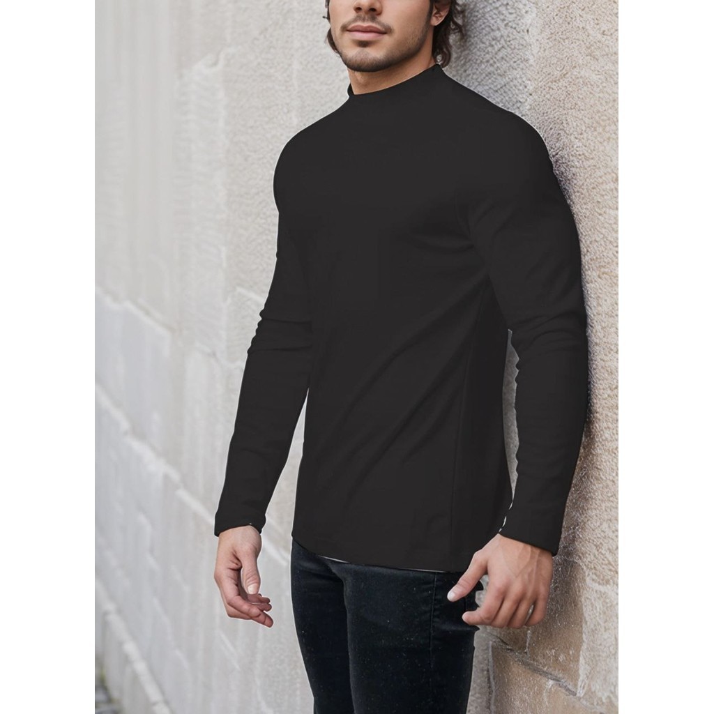 Blusa camiseta masculina gola alta para frio manga longa inverno confortavel dia a dia para trabalho evento casual