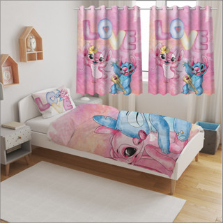 Kit Mágico Stitch Love Jogo de Lençol e Cortina para Criar um Quarto Infantil Encantado em Oferta na Shopee