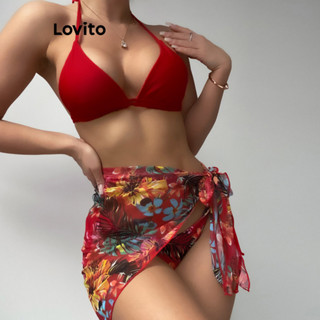 Lovito Conjuntos De Biquíni Sexy Tropical Com Renda Sem Costas Para Mulheres LNL41015