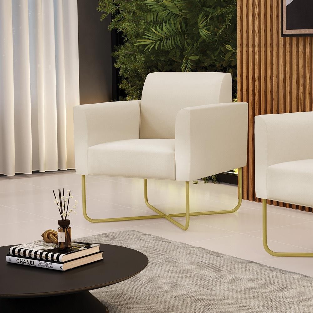Poltrona Sala de Estar Base X Industrial Dourado Marisa Corino