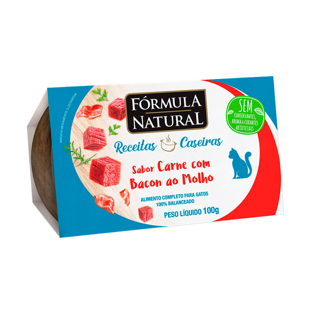 Ração Úmida Fórmula Natural Receitas Caseiras Gatos Adultos Carne com Bacon ao Molho 100g em Oferta na Shopee