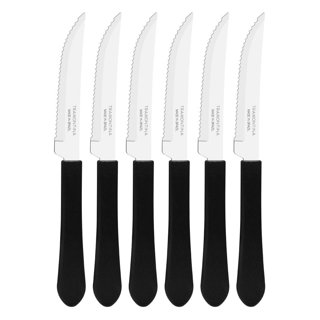 Kit 6 Facas de Mesa Churrasco Tramontina Leme Inox Cabo Preto