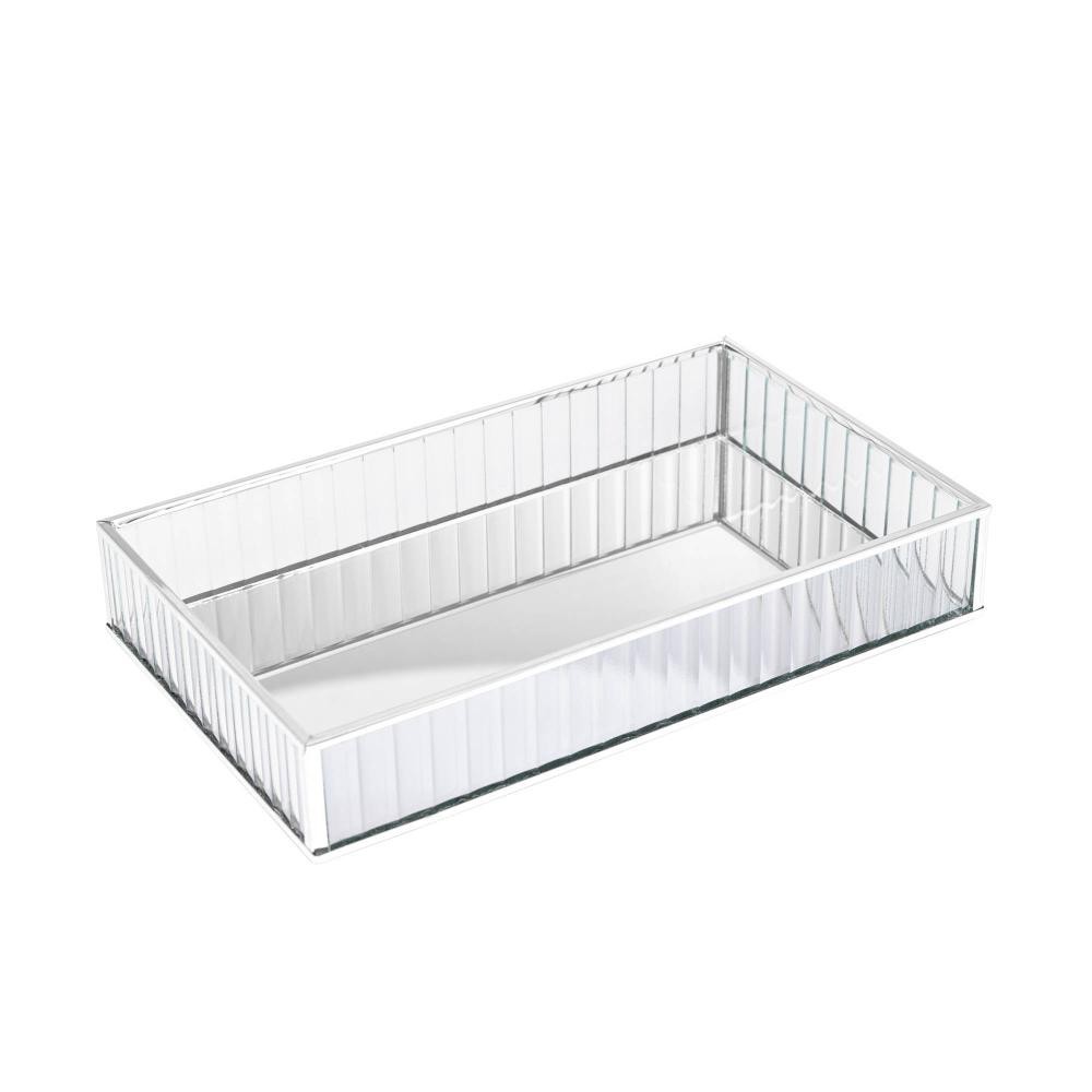 Bandeja Lyor de Metal com Espelho Prateada 25cm x 15cm x 4cm - Home & Living