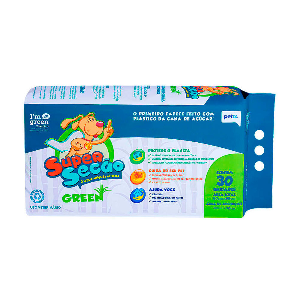 Detalhes do Tapete Higiênico Super Secão Green Petix C/30 Unidades