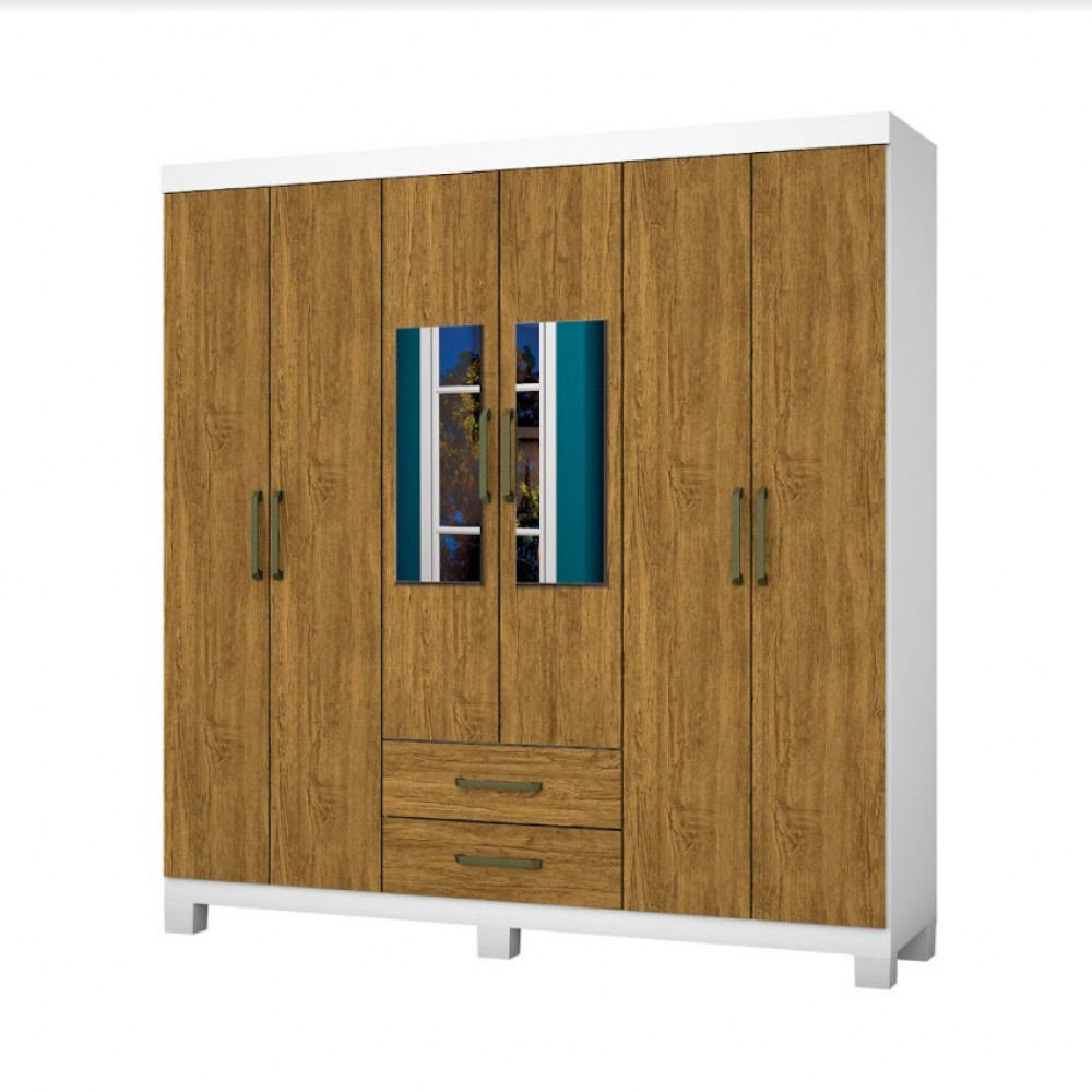 Guarda Roupa Casal A22 6 Portas 2 Gavetas Com Espelho Carioca Móveis em Oferta na Shopee