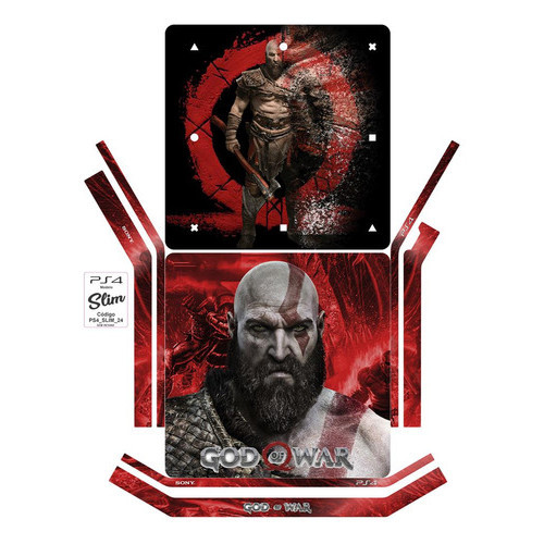 Adesivo Skin Playstation Ps4 Slim + Controles God Of War — imagem 2 de 2