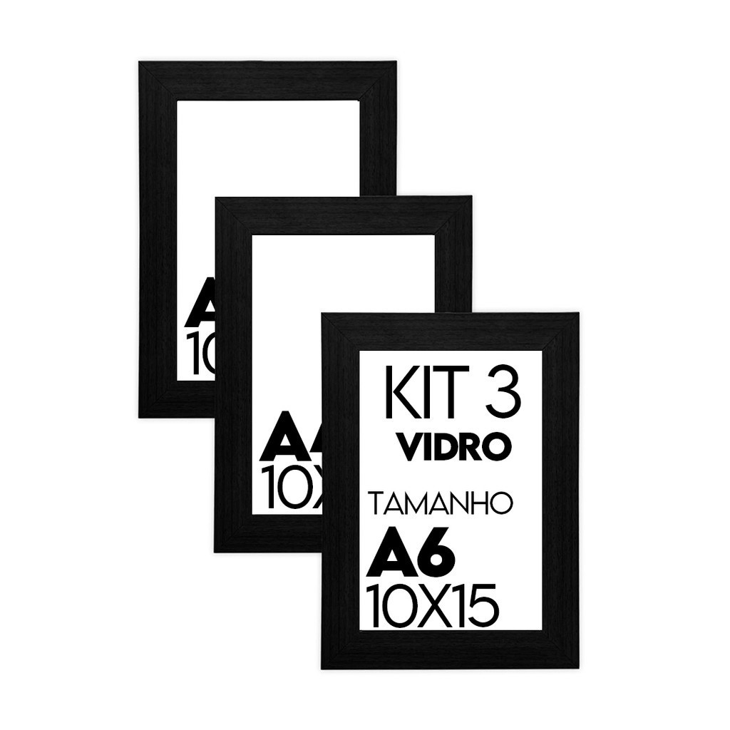 Kit 3 Porta Retrato Molduras Para Fotos 10x15 A6 Com Vidro em Oferta na Shopee