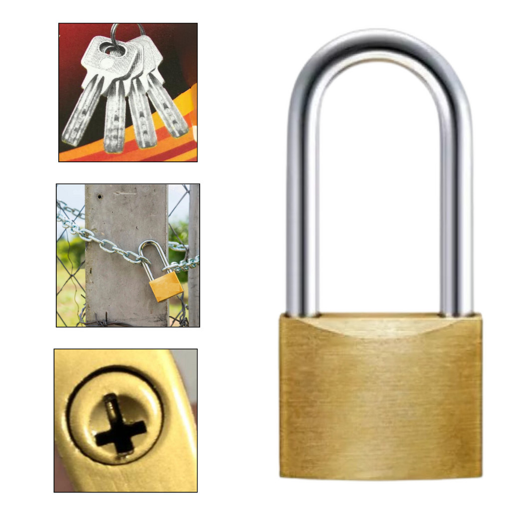Cadeado De Latão Haste Longa Para Segurança Versátil 50mm Com Chaves Tetra em Oferta na Shopee