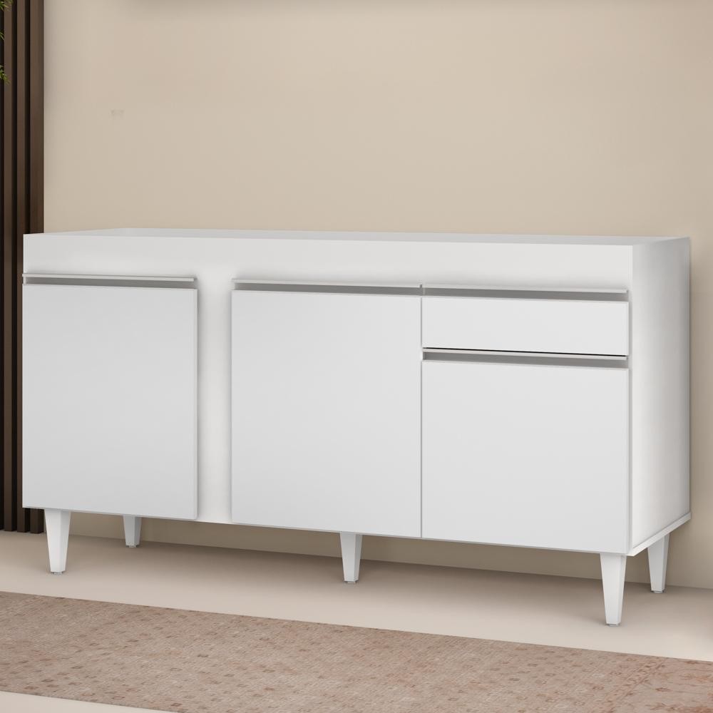 Balcão Gabinete Para Pia 150cm Sem Tampo 3 Portas 1 Gaveta Dakota Branco - Lumil - Home & Living