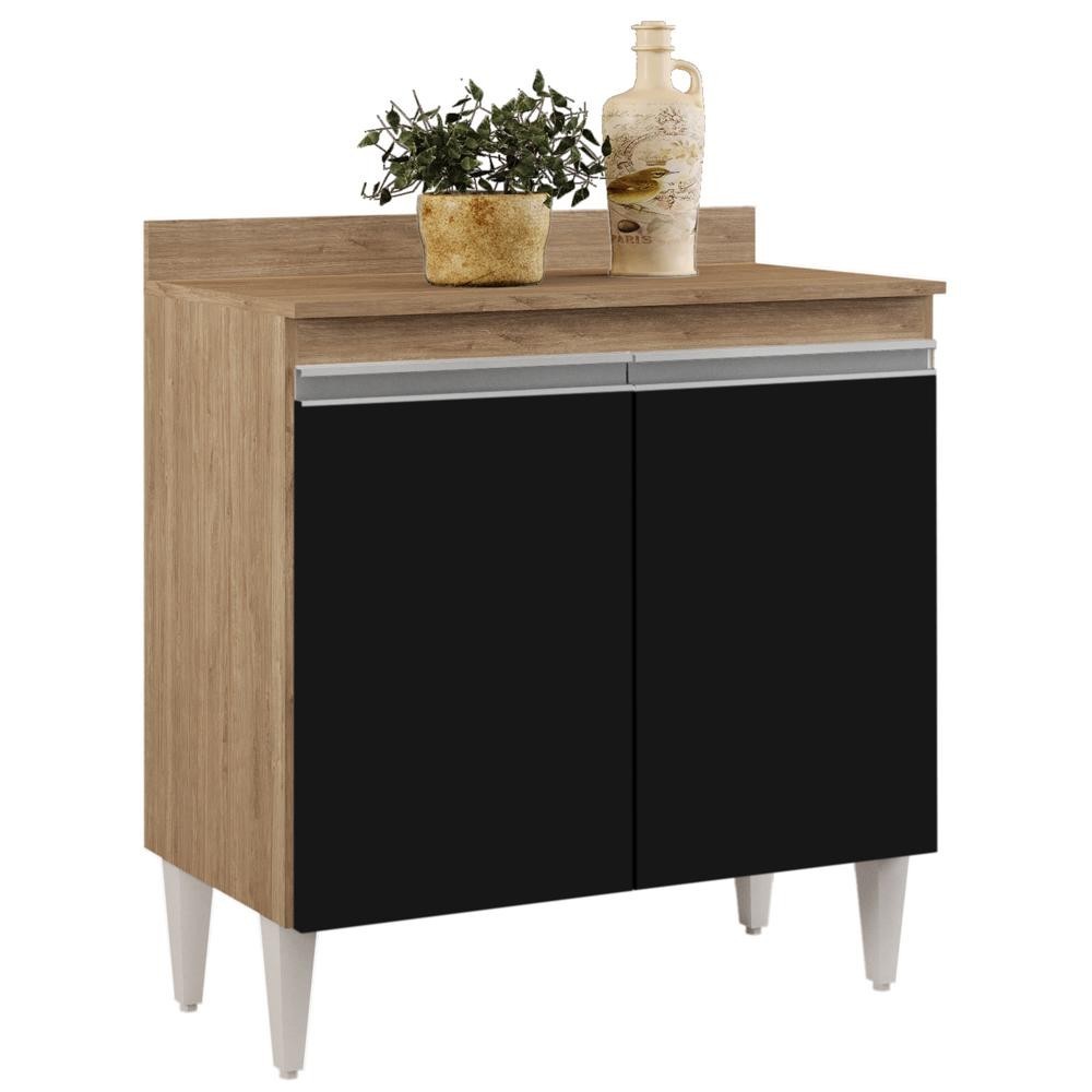 Balcão Gabinete 80cm 2 Portas Hawai Castanho/Preto - Lumil Móveis em Oferta na Shopee