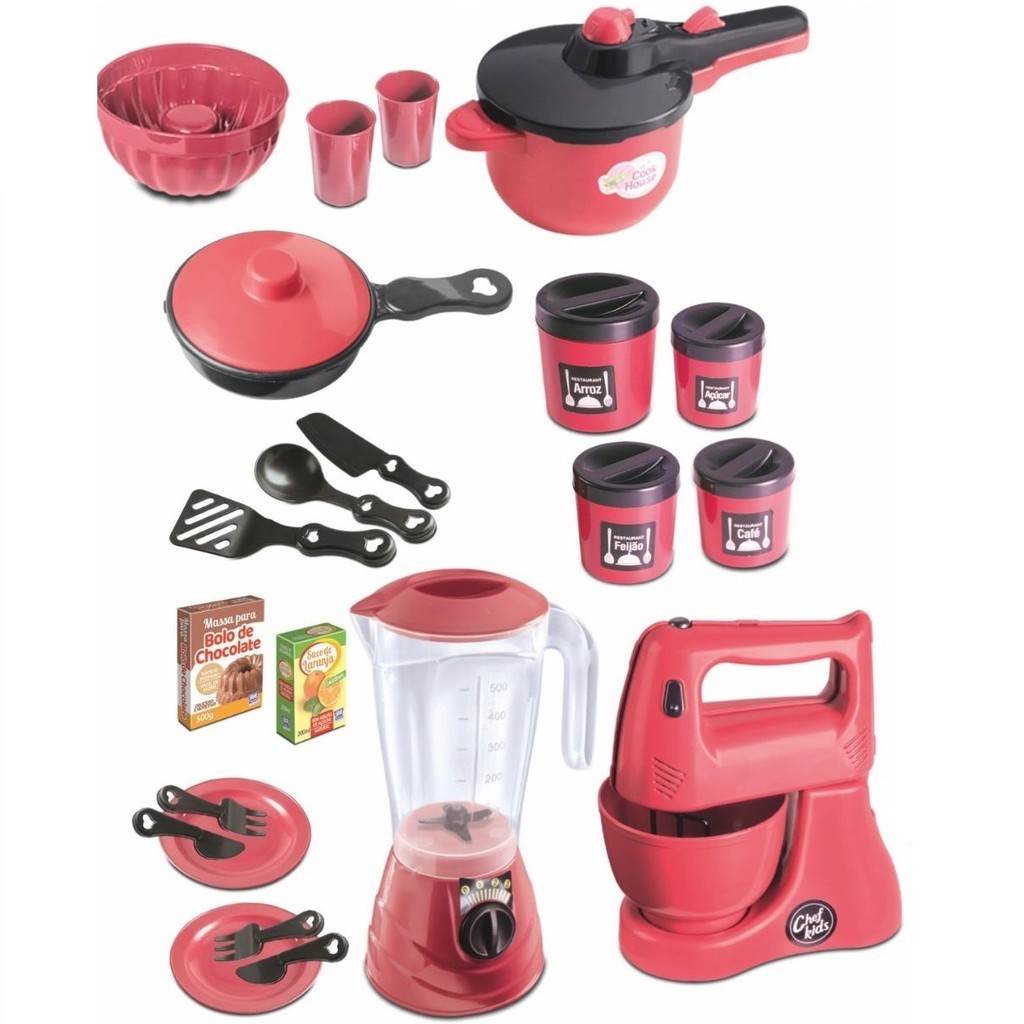 Kit Show De Cozinha 22 Peças Meninas Brinquedo Infantil Batedeira Liquidificador Panela Frigideira
