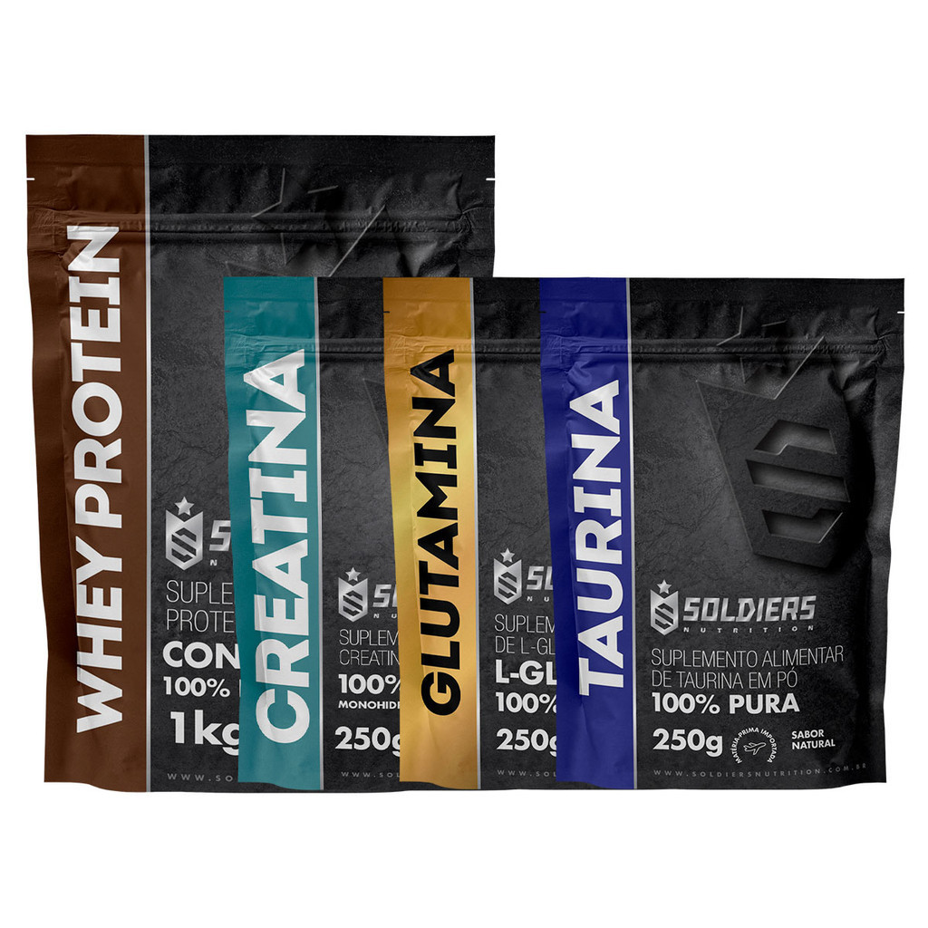 Kit: Whey Protein Concentrado 1kg + Creatina 250g + Glutamina 250g + Taurina 250g Soldiers Nutrition Força Performance em Oferta na Shopee