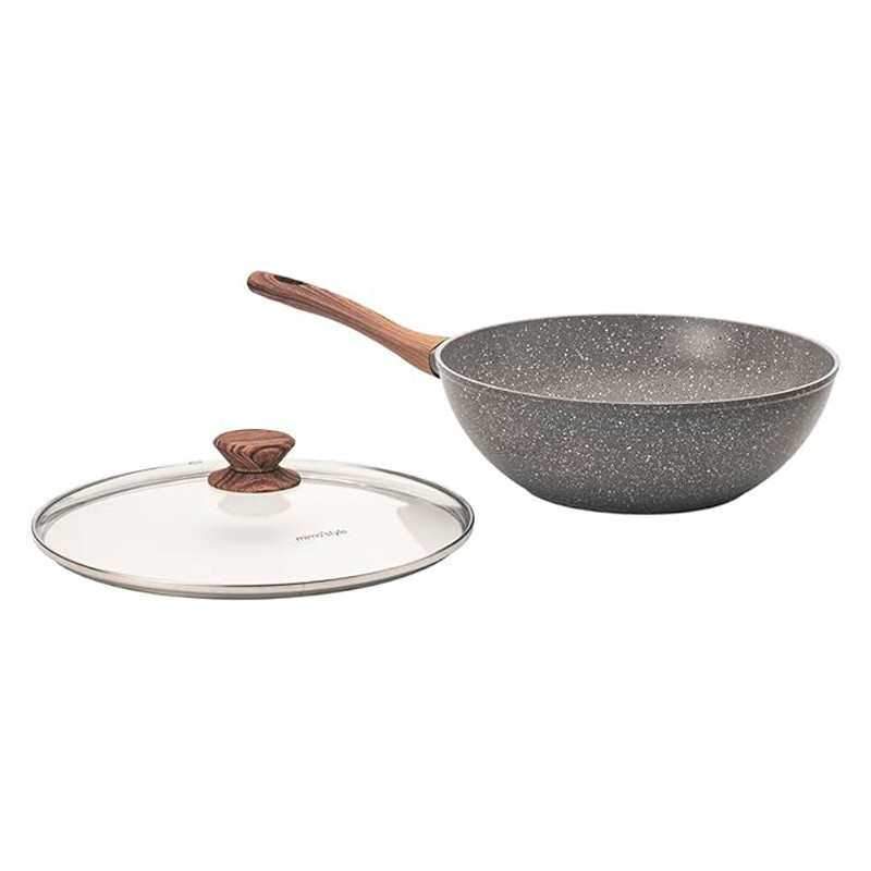 Frigideira Antiaderente Funda Yakissoba Wok Cerâmica 28cm Com Tampa Fogão Indução Mimo Style Grafito