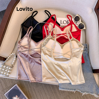 Lovito Top Casual Liso Sem Costas Para Mulheres LNL43120