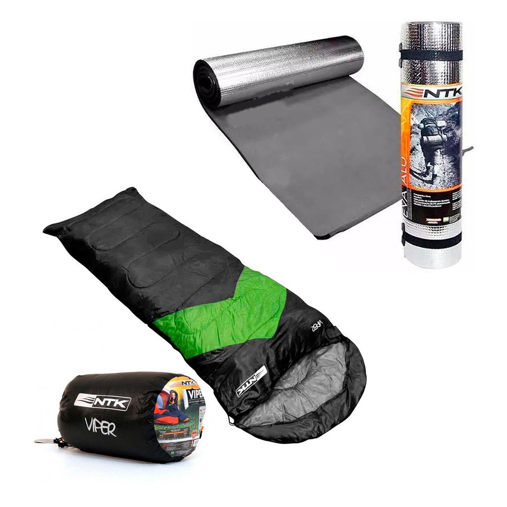 Saco De Dormir Viper Nautika Impermeável Suporta 5/12 graus Verde + Isolante Térmico EVA Aluminizado