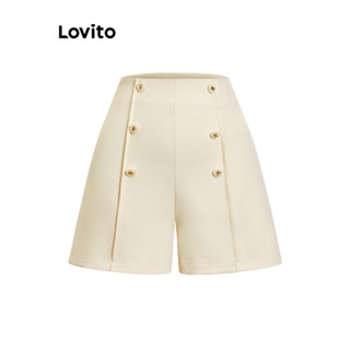 Lovito Shorts Elegantes Lisos Com Botão Duplo Para Mulheres LNE36096 (Café/Damasco/Preto)
