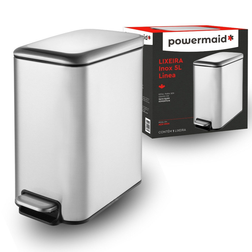 Lixeira De Inox Línea 5L Com Pedal Para Banheiro Escritório - Powermaid - Home & Living