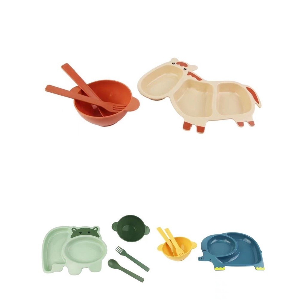 Kit Alimentação Bebê Pratinho Melamina Infantil C/ 4 PçsPrato Infantil Com Divisórias P/ Refeição Papinha Jogo