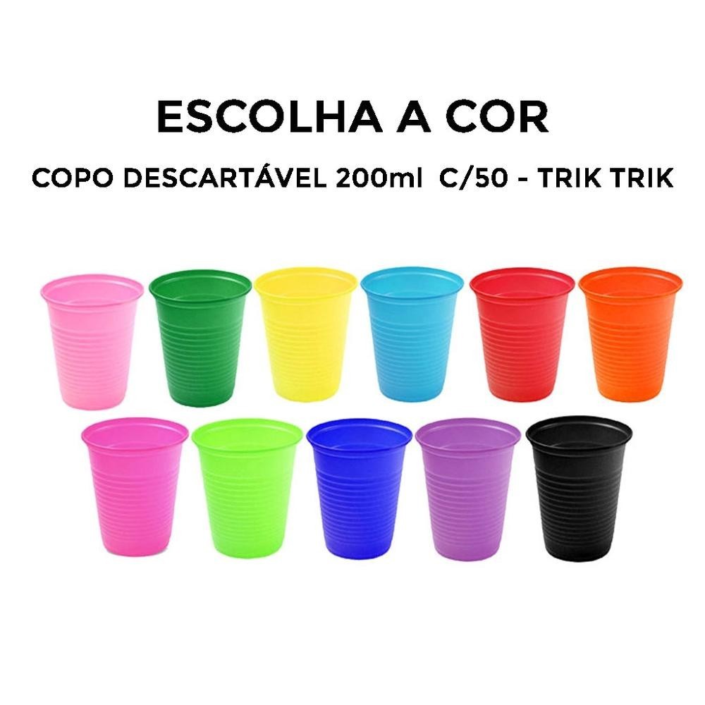 Copo Descartável ideal para Festas ESCOLHA A COR 200ml c/50 - Trik Trik
