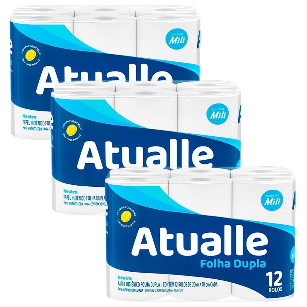 Kit 3 unidades - Papel Higiênico Atualle Max Folha Dupla 12 unidades em Oferta na Shopee